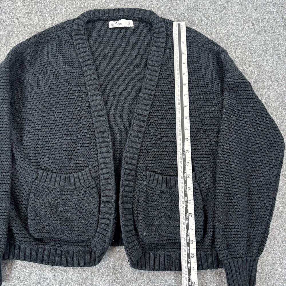 Hollister Open Front Cardigan Sweater Black Cotton Knit Pockets Women’s Small - Picture 7 of 7